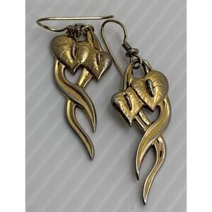 1980s Vintage Laurel Burch Womens Anthurium Gold Plated Drop Earrings Pair